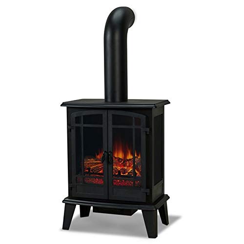 BOWERY HILL Modern Stove Indoor Electric Fireplace Mantel Heater with Remote Control, Adjustable Led Flame, 1400W in Black