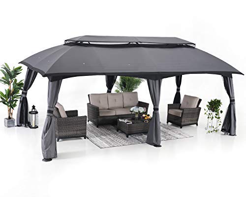 ABCCANOPY 10x20 Outdoor Gazebo - Patio Gazebos with Mosquito Netting and Double Roof for Backyard, Garden or Lawn (Dark Grey)