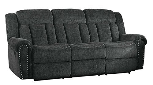 Homelegance Nutmeg Upholstered Double Reclining Sofa, Charcoal Gray