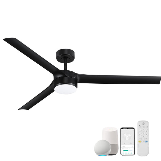 60” Large Smart Ceiling Fans with LED Lights and Remote,Indoor Outdoor Black Ceiling Fan Controlled by WIFI Alexa App,Quiet DC Motor, 6-speed,Dimmable,Modern 3 Blades for Bedroom Living Room Patio