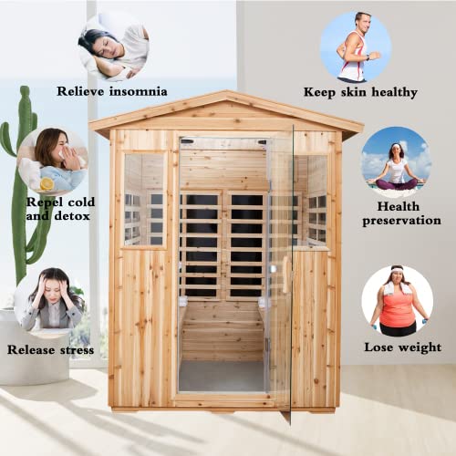 Barcelona 1 to 2 Person Hemlock Wood Low EMF FAR Infrared Sauna for Home with LED Control Panel and Tempered Glass Door - Curbside Delivery (Wood)