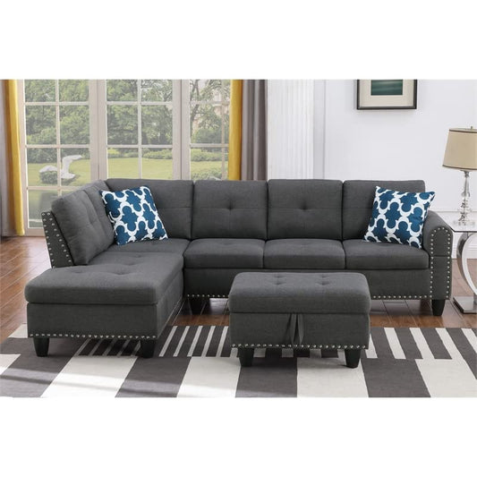 Gray Drop Down Table Sectional with Storage Ottoman