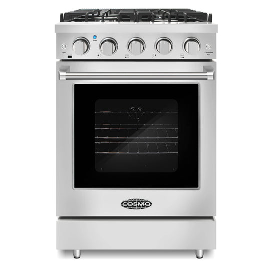 COSMO COS-EPGR244 Slide-In Freestanding Gas Range with Sealed Burners, Cast Iron Grates, Capacity Convection Oven in Stainless Steel (24 inch)