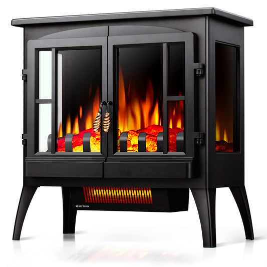 ZAFRO Electric Fireplace Heater, 24" Freestanding Electric Fireplace, Infrared Stove with Realistic LED Flames, Adjustable Brightness and Heating, Overheating Safe Protection, 1000w/1500w, Black