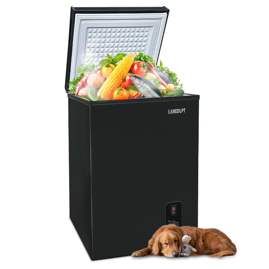 LAMEDLPT Mini-Deep-Freezer-1.48 Cu Ft Black Small-Chest-Freezers, Compact-Freezer with Storage Basket, Apartment Refrigerator with 5 Temperature Settings Top Open Door For Office And Kitchen