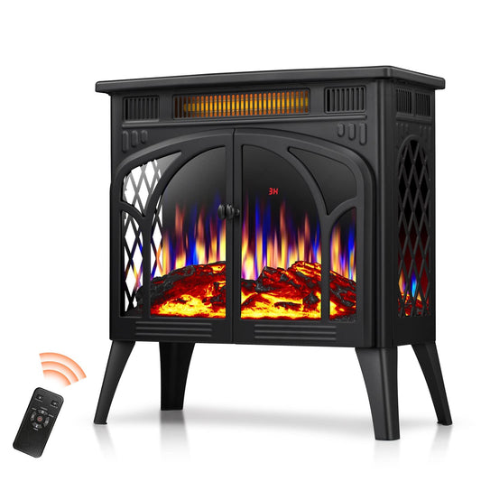 R.W.FLAME Electric Fireplace Heater 25" with Remote Control, Cathedral Stylish, Different Flame Effects and Log Set Colors, Adjustable Brightness and Heating Mode, Overheating Safe Design