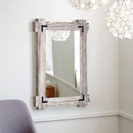 Farmhouse Mirror Rustic Mirror Wood Framed Mirror for Bathroom, Decorative Bathroom Mirrors for Wall Wood, Wall Mounted Rectangular Mirror for Bedroom Living Room, Wood Mirror 24x36 Inch, White