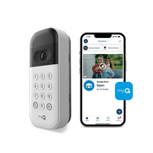 Smart Garage Video Keypad with camera, wifi, and smartphone control. A smart garage keypad for your smart home. Works with Chamberlain, LiftMaster, and Craftsman openers