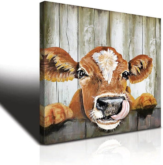 Farmhouse canvas Printing Rustic Bedroom Decor Retro Cow Wall Art