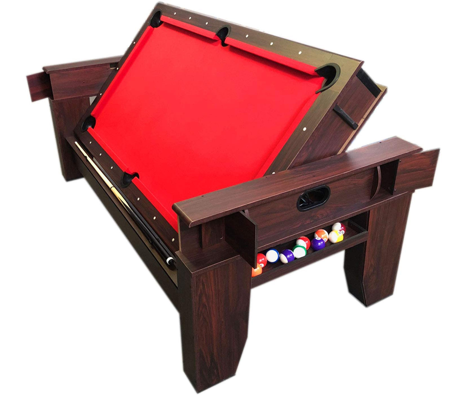 2 in 1-7Ft Red Pool Table Billiard Become an Air Hockey Table with Accessories