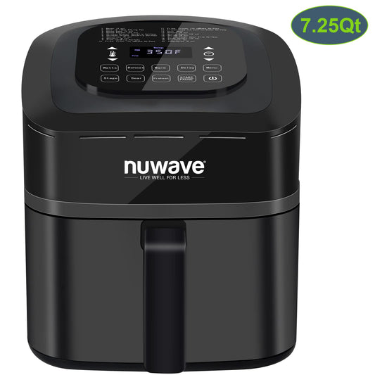 Nuwave Brio 7-in-1 Air Fryer, 7.25-Qt with One-Touch Digital Controls, 50°- 400°F Temperature Controls in 5° Increments, Linear Thermal (Linear T) for Perfect Results, Black