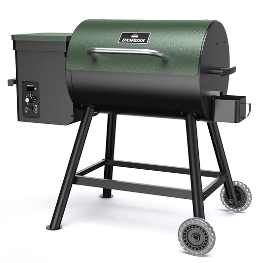 DAMNISS Wood Pellet Grill & Smoker 8-in-1 Multifunctional BBQ Grill with Automatic Temperature Control, for Outdoor Cooking Smoke, Bake and Roast Area 456 sq.in.Green