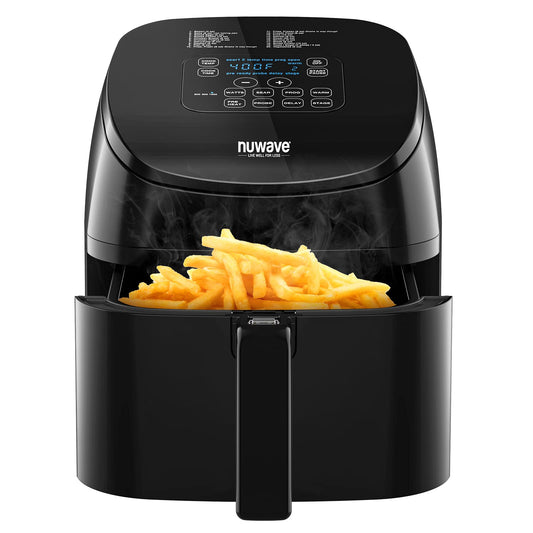 Nuwave Brio 4.5-Qt Air Fryer, 1 Touch Digital Controls, 100°-400°F Temp Controls in 5° Increments, Linear Thermal (Linear T) Technology, 3 Wattage Settings 600, 900 & 1500W, Built-In Safety Features