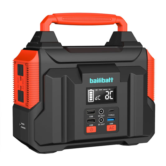 BailiBatt 300W Portable Power Station, 257Wh Camping Solar Generator(Solar Panel Not Included) with 110V AC Outlet, Portable Generators for Home Use Camping Emergency CPAP Backup(600W Peak,Orange)