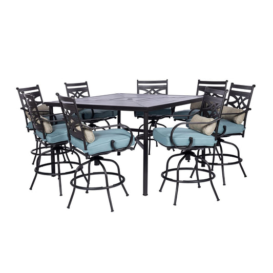 9-Piece All-Weather Outdoor Patio High Dining Set with 8 Swivel Counter-Height Chairs
