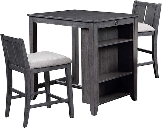 Heston Gray Storage Counter Table Set with Two Chairs