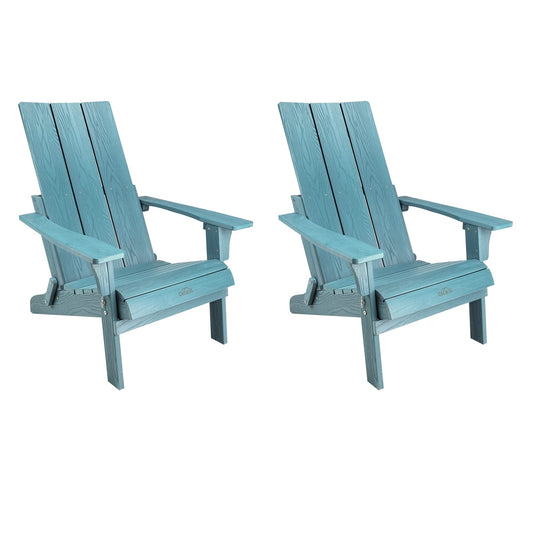 Cecarol Folding Adirondack Chair Wood Texture Set of 2, Folding Chair Weather Resistant, Outdoor Patio Chair for Outside, Garden, Beach, Fire Pit Chair, Blue-AC02SF