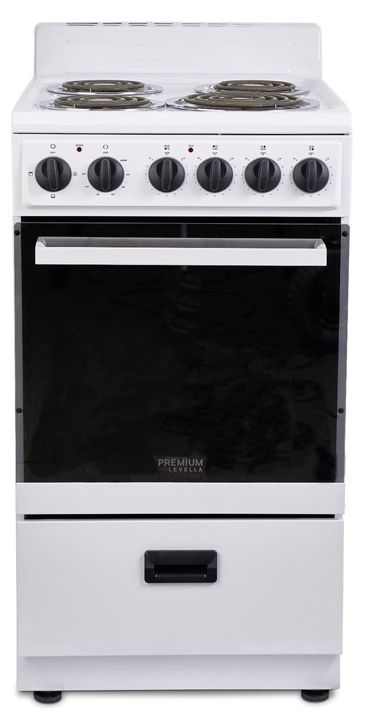 Premium Levella 20" Electric Range with 4 Coil Burners and 2.2 Cu. Ft. Oven Capacity in White