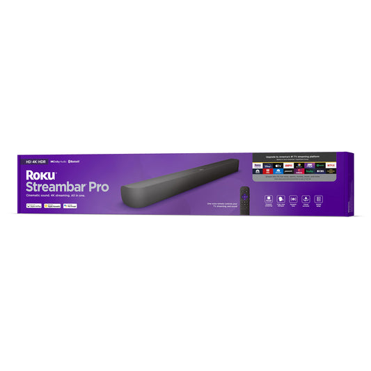 Roku Streambar Pro | 4K HDR Streaming Device & Cinematic Roku Soundbar All In One, Roku Voice Remote, Free & Live TV,Black
