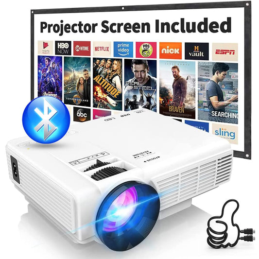 2023 Updated Mini Projector with Bluetooth and Projector Screen, 9500Lumens Full HD 1080P Supported Portable Video-Projector, Home Theater Movie Projector Compatible with HDMI,USB,AV,Laptop,Smartphone