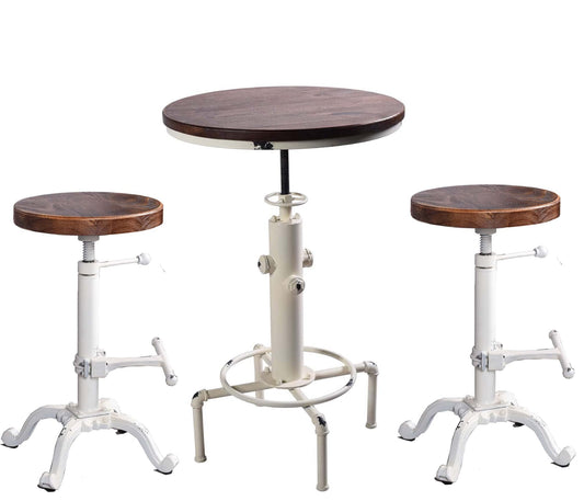 Industrial Retro Vintage Counter Stool Antique White (1 Table + 2 Chairs)