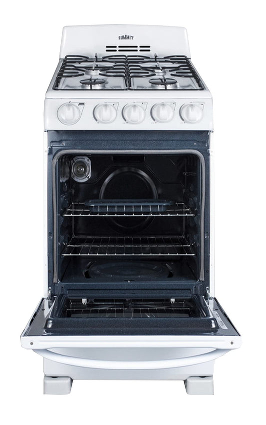 Summit RG200WS 20"" Freestanding Gas Range with 4 Burners 2.3 cu. ft. Oven Capacity Broiler Compartment ADA Compliant in White