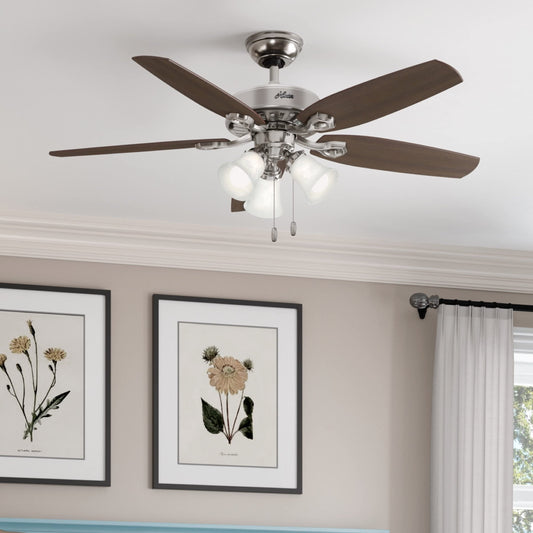 Hunter Fan Company Hunter Indoor Ceiling Fan, with pull chain control - Builder Plus 52 inch, Brushed Nickel, 53237