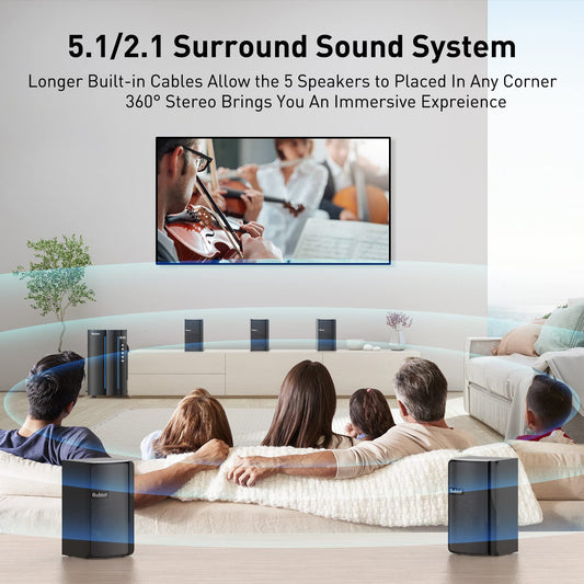Bobtot Home Theater Systems Surround Sound Speakers - 800 Watts 6.5 inch Subwoofer 5.1/2.1 Channel Home Audio Stereo System with HDMI ARC Optical Bluetooth Input for 4K TV Ultra HD AV DVD FM Radio USB