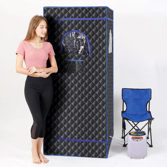 Linego Portable Sauna Tent,Single Personol Steam Sauna for Home Spa,Large Space Sauna Box Full Body for Home with 3L 1100w Steamer,Chair,Foot Massager,Remote Control Included (Black)