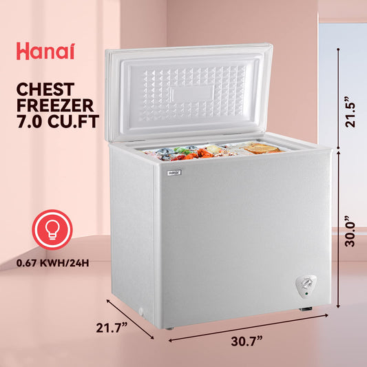 Chest Freezer 7.0 CU.FT WANAI Upright Deep Freezers 7 Temperature Control Low noise with Removable Basket for Dorm Apartment Home Kitchen