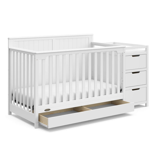 Graco Hadley 4-in-1 Convertible Crib and Changer with Drawer (White) – Crib and Changing Table Combo with Drawer, Includes Changing Pad, Converts to Toddler Bed, Daybed and Full-Size Bed