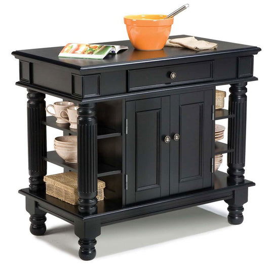 Americana Black Kitchen Island with Open Shelving by Home Styles