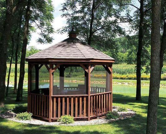Amish-Crafted 12' Wood Octagon Gazebo-in-a-Box (Dual Brown)
