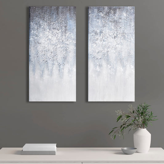 Madison Park Wall Art Living Room Décor - Abstract Glitter Embelished Canvas Home Accent Modern Dining Bathroom Decoration, Ready to Hang Painting for Bedroom, 15"x 30", Winter Glaze 2 Piece