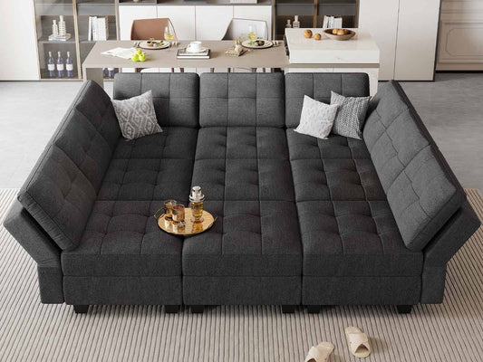 Dark Gray Modular Sectional Sleeper Sofa Couch with Storage Seat Reversible Modular Sofa Couch Oversized Sleeper Sectional Sofa Bed Set Dark Grey