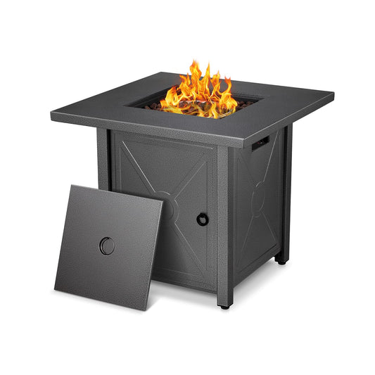 Propane Fire Pit Table, 28" Outdoor Gas Fire Pit Table, 40,000 BTU Auto-Ignition Fire Tables with Lid, Rain Cover and 3 Pounds Lava Stones for Outside Garden Backyard Deck Patio (Square)