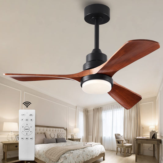 FXZZ 42" Wood Ceiling Fans with Lights and Remote, Quiet Reversible DC Motor and 3 Color LED Light, 3 Blades 6 Speed Ceiling Fan for Farmhouse Living Room Bedroom Dining Room Workroom Study