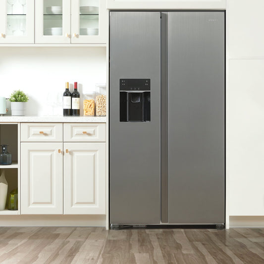 NUTRIFROST Side-by-Side Refrigerators with Ice Makers, 18.1 Cubic Feet No Frost Freestanding Freezer Fridge, 2 Door Full Size Refrigerator for Kitchen/Office/Commercial, Stainless Steel Grey