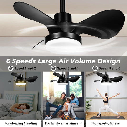Black Ceiling Fans with Lights and Remote, 25 Inch Indoor Outdoor Dimmable Ceiling Fans with Light, 3 Blades Modern Ceiling Fan Light with DC Motor for Bedroom, Living Room, Kitchen, Office