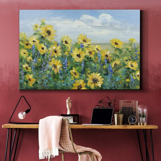 Sunflower Fields Landscape Wall Abstract Floral Ready to Hang Art