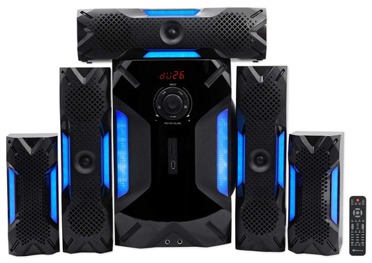 Rockville HTS56 1000w 5.1 Channel Home Theater System/Bluetooth/USB+8" Subwoofer, Black