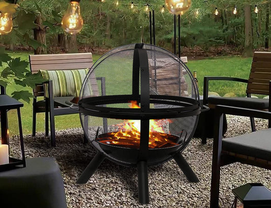Ikuby Ball of Fire Pit 35" Outdoor fire Ball with BBQ Grill fire Globe Pit Large Round fire Pit,Patio Fire Pit Fireplace for Camping, Outdoor Heating, Bonfire and Picnic