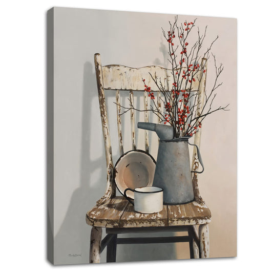 Farmhouse Decor Canvas Wall Art Rustic Wall Decor Flower Theme Painting Vintage Wall Art Picture Artwork Wood Framed Wall Art Easy to Hang Size 12 X 16