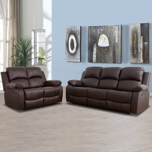 Recliner Sofa Living Room Set Leather Reclining Sofa and Loveseat Chair Sets Living Room Furniture Sets Recliner Couches for Living Room/Office (A-Brown Leather, Sofa+Loveseat)