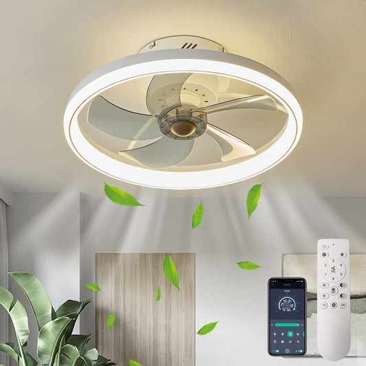 Modern Ceiling Fans with Lights Reversible Fan with Remote 20in Smart Ceiling Fan Lighting Timing 6 Speeds Low Profile Ceiling Fan with Light Dimmable LED Fan Light Flush Mount for Bedroom