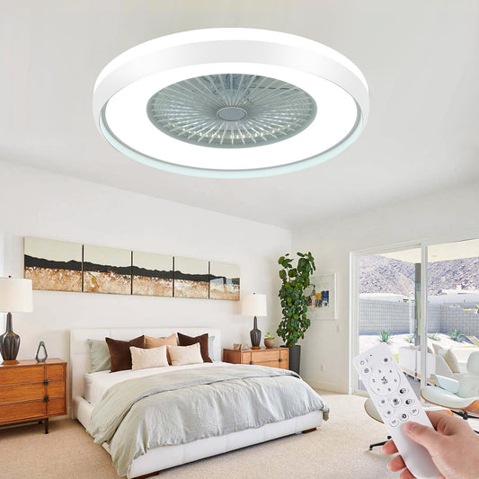 HUMHOLD 24" Low Profile Ceiling Fan with 3-Dimmable Light, Flush Mount Ceiling Fan Lighting Remote & APP Control, 6 Speeds Timing Reversible Blades, Smart Enclosed Ceiling Fan for Bedroom/Living Room