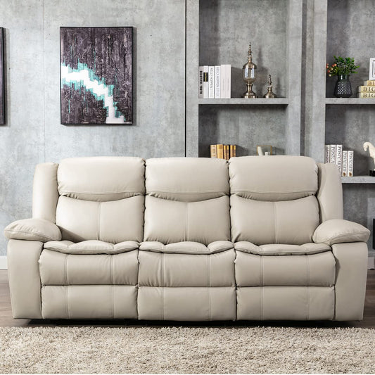 Familymill Breathable Leather Manual Reclining Sofa Sets with 1-Seat Sofa Chair,Loveseat,and 3-Seat Sofa, Living Room Set, Cream