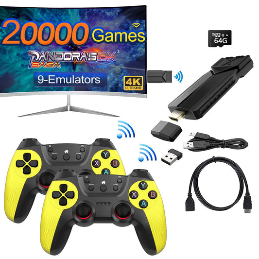 20000+ Games, Wireless Retro Game Console, Handheld Console, Plug and Play Video Game Stick, 9 emulators, 4K HDMI Output, Dual 2.4G Wireless Controllers