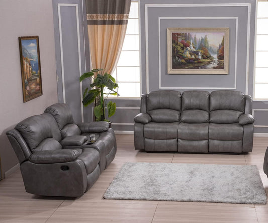 Betsy Furniture 2PC Bonded Leather Recliner Set Living Room Set, Sofa, Loveseat 8018 (Grey, Living Room Set 3+2)