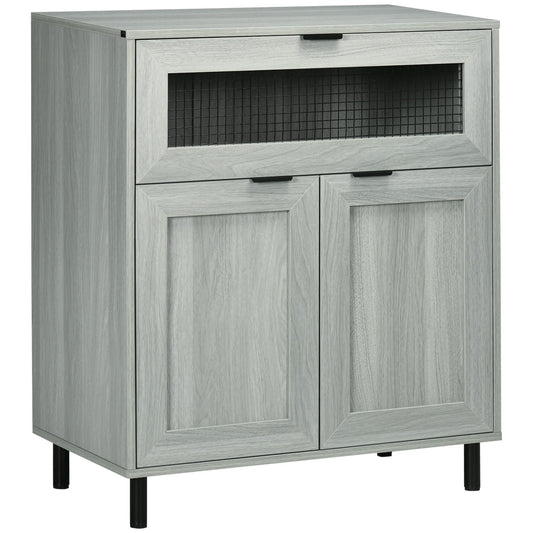 Sideboard Buffet Cabinet, Kitchen Cabinet with Metal Grid Flip Drawer, Adjustable Shelf, Accent Cabinet for Living Room, Grey